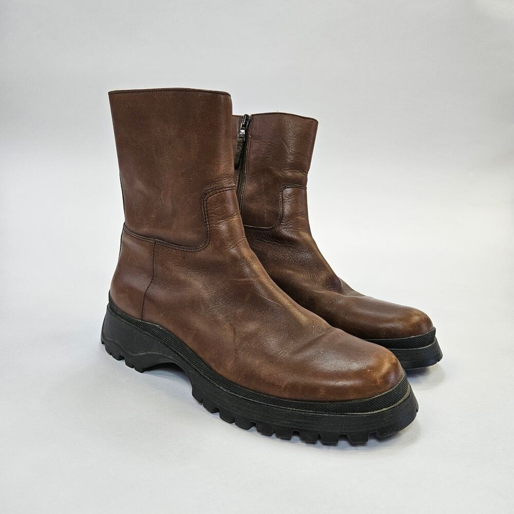 Y2k Prada Combat Boots Brown Leather Shearling Lined - EU 41/US 11 - Picture 4 of 8